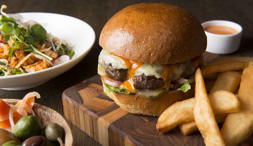 Bread Street Kitchen - Short rib beef burger, Monterey Jack cheese, spicy sriracha mayo